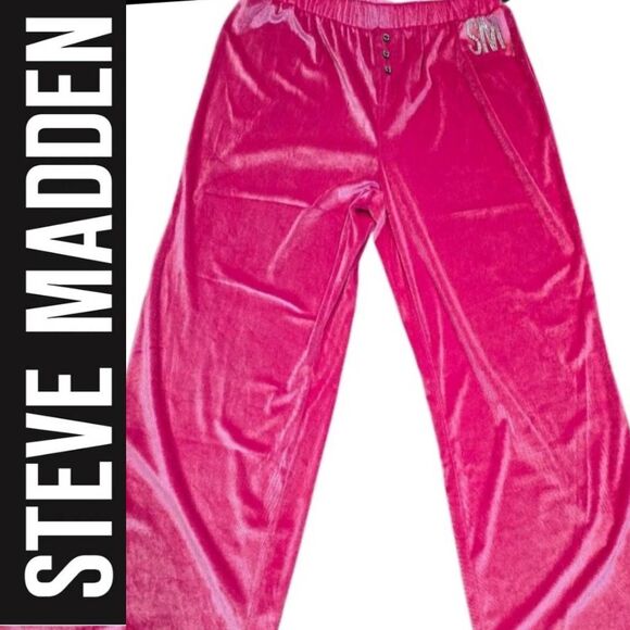 Steve Madden SM Rhinestone Logo Velour Lounge Pants - Picture 1 of 5